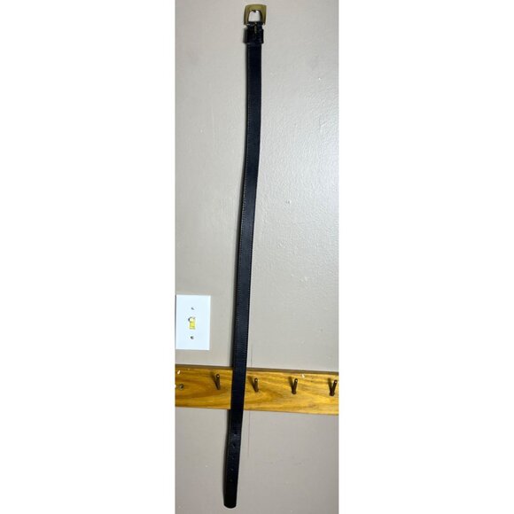 1990 Liz Claiborne Belt Black Leather Brass Buckle 1" Preppy Career Women L - Picture 8 of 9